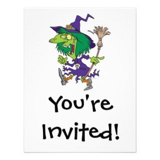 funny dancing witch halloween cartoon custom invites
