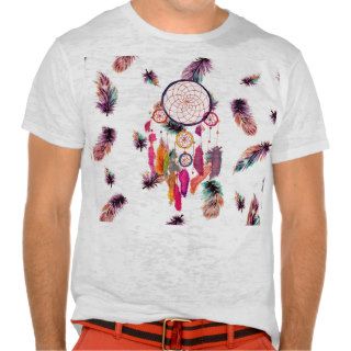Hipster Watercolor Dreamcatcher Feathers Pattern Tee Shirts