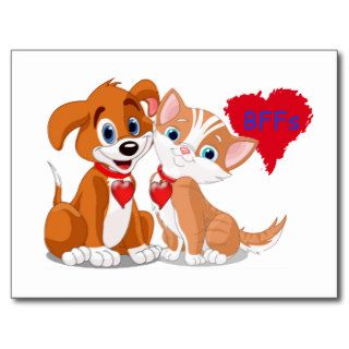 Dog and Cat BFFs Valentines Post Cards