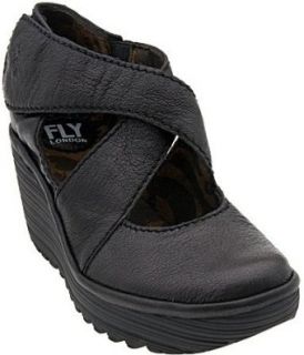 Fly london Yogo Black Leather Womens New Wedge Shoes 7: Shoes