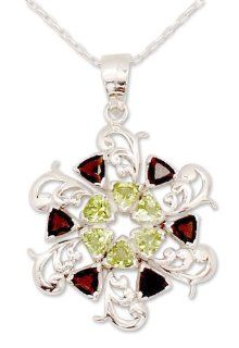 Peridot and smoky quartz pendant necklace, 'Bright Snowflake': Jewelry