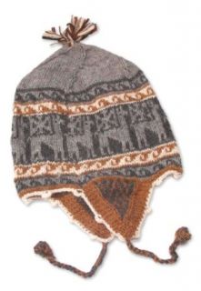Alpaca blend chullo hat, 'Gray Llamas'   Llama Themed Alpaca Wool Blend Reversible Hat: Clothing