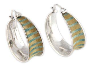 Sterling silver hoop earrings, 'Green Aurora'   Modern Sterling Silver Hoop Earrings: Jewelry