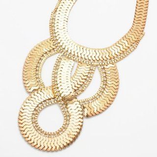 Golden Choker Bib Necklace With Figure of 8 and White Rhinestone Pendant: Jewelry