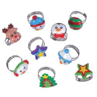 ~ 36 ~ Holiday Rings ~ Child Size / Adjustable ~ New ~ Christmas Stocking Stuffer, Party Favors, Santa, Reindeer, Snowman, Penguin, More Toys & Games