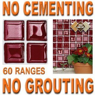RED GLASS MOSAIC: Box of 18 tiles 4x4 SOLID PEEL & STICK ON TILES apply over tiles or onto the wall !   Decorative Tiles