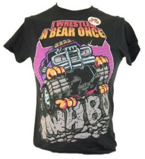 I Wrestled A Bear Once (IWABO) Mens T Shirt   Monster Truck Image on Black Clothing