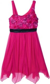 Ruby Rox Girls 7 16 Faux One Shoulder Dress, Fuschsia/Black, Small: Special Occasion Dresses: Clothing