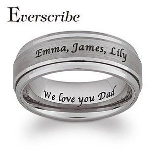 Tungsten Outside/Inside Laser Engraved Brushed & Polished Spinner Band, Size: 9: Jewelry