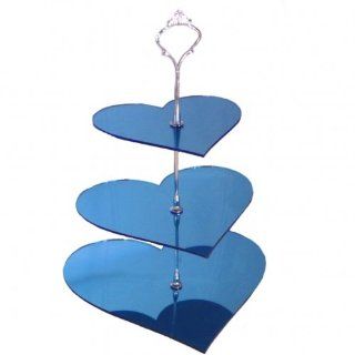 Large 3 Tier Blue Acrylic Heart Mirror Cake Stand 20cm 25cm 30cm Overall height 32cm  