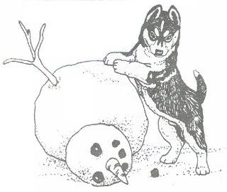 Dog Rubber Stamp   Siberian Husky with Snowman 2E (Size: 2 1/4" Wide X 2 1/8" Tall)