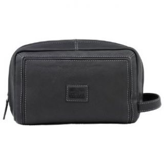 Savile Row Mens Black Leather Toiletry Bag at  Mens Clothing store