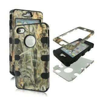 2D Hybrid 3 in 1 Camo Grass Apple Iphone 4, 4S High Impact Shock Defender Plastic Outside with Soft Silicone Inside Drop Defender Snap on Cover Case: Cell Phones & Accessories
