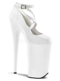 White 10 Inch Heel Strappy Plarform Pump   7: Clothing
