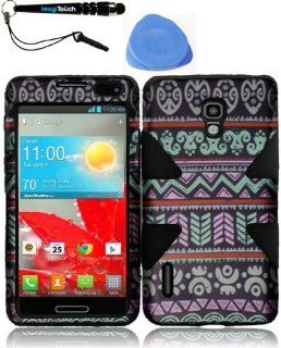 IMAGITOUCH(TM) 3 in 1 Bundle For LG Optimus F7 US780 Dual Layer Silicone inside and Hard Case outside Dynamic Cover Hybrid Phone Protector   Elegant Aztec+Black + Touch Screen Stylus Pen AND Pry Tool Case Opener: Cell Phones & Accessories