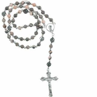 Zebra Jasper Rosary with 6mm Round Beads 20"Necklace 15"Overall Length: Jewelry