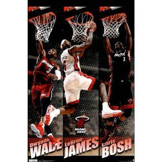 Miami Heat Team Dwyane Wade LeBron James Chris Bosh Sports Poster   22x34 custom fit with RichAndFramous Black 22 inch Poster Hangers   Prints