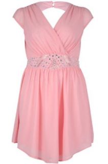 Yoursclothing Womens Plus Size Coral Chiffon Dress With Jewel Embellished Waistb Size 20 Pink at  Womens Clothing store: