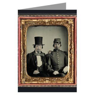 1 Vintage Greeting Cards of Confederate soldier in uniform and unidentified man, possibly the soldier's father from the Civil War  
