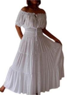 WHITE DRESS PEASANT ETHNIC SMOCKED   FITS   S M L   A763A LOTUSTRADERS: Clothing