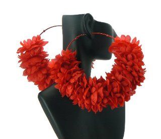 Red Basketball Wives Flower Shape Hoop Earrings Lady Gaga Paparazzi: Jewelry