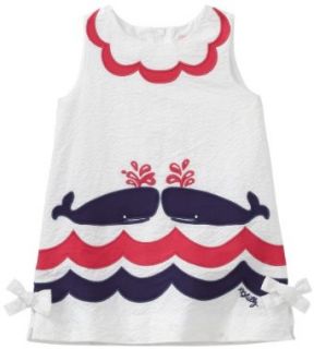 Lilly Pulitzer Girls 2 6X Applique Shift Dress, Resort White Whales Tails Novelty Placed, 2: Clothing