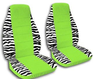 2 white and black zebra car seat covers with a lime green center for a 2003 Mini Cooper, please notify us if you have side airbags: Automotive