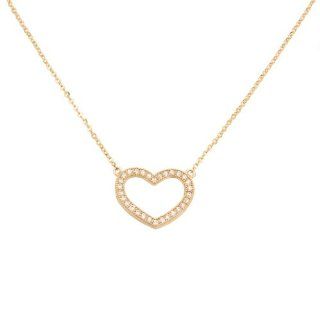 14K Yellow Gold High Polish Pave CZ Open Heart Design Charm Pendant Necklace with Spring ring Clasp   17" Inches: The World Jewelry Center: Jewelry
