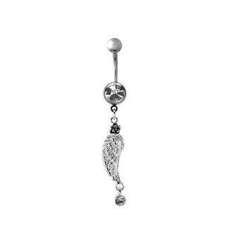 316L Surgical Steel Wing Clear Multigem Dangle Belly Ring   14G (1.6mm)   7/16" (11mm) Length   Sold Individually: Belly Button Piercing Rings: Jewelry