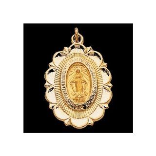 Miraculous Medal   14K Gold (no chain): Pendant Necklaces: Jewelry