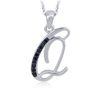 Sterling Silver Initial Diamond Pendant Letter Q Pendant Necklaces Jewelry