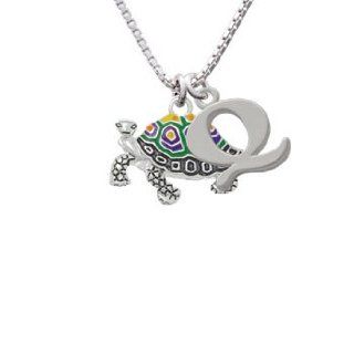Enamel Side Turtle Initial Q Charm Necklace: Delight Jewelry: Jewelry