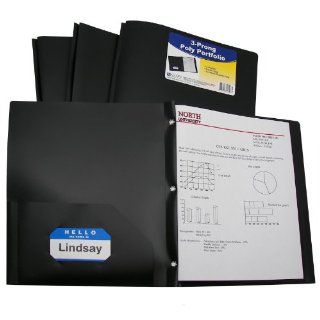 C Line Two Pocket Heavyweight Poly Portfolio with Prongs, For Letter Size Papers, Includes Business Card Slot, 1 Case of 25 Portfolios, Black (33961) : Portfolio Ring Binders : Office Products