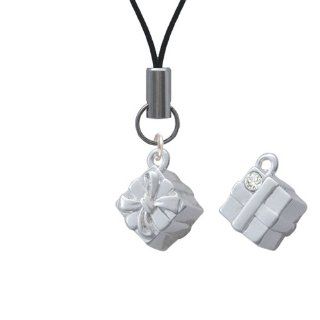 3 D Silver Present Box with Bow and Crystal Cell Phone Charm: Cell Phones & Accessories