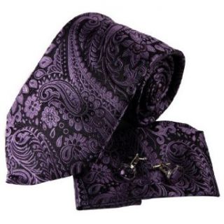 Purple Paisley Woven Silk Neckie Hanky Cufflinks Present Box Set gift ideas for men Y&G Relax Necktie Set H6106 One Size Purple at  Mens Clothing store: