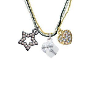 Small 3 D White Present Box with Silver Bow RockStar Tri Color Necklace: Delight: Jewelry