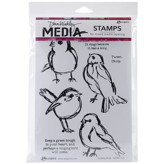 Dina Wakley Media Cling Stamps 6"X9" Scribbly Birds Ranger Clear & Cling Stamps