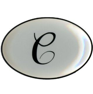 Letter C   Mud Pie Monogram Initial Black and White Coin Holder or Soap Dish   5.5 X 3.75 X .75 Inches   Black And White Bathroom Decor