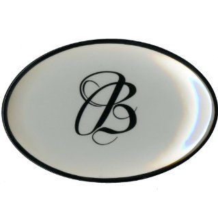 Letter B   Mud Pie Monogram Initial Black and White Coin Holder or Soap Dish   5.5 X 3.75 X .75 Inches  
