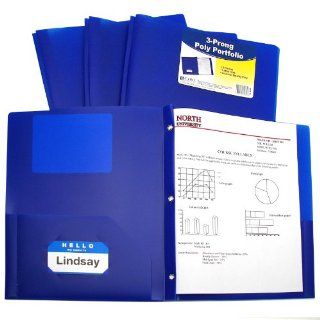 C Line Two Pocket Heavyweight Poly Portfolio with Prongs, For Letter Size Papers, Includes Business Card Slot, 1 Case of 25 Portfolios, Blue (33965) : Portfolio Ring Binders : Office Products