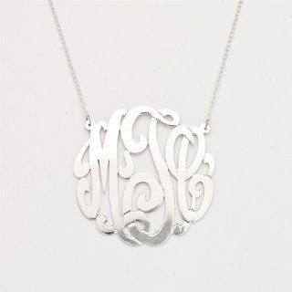 .925 Sterling Silver Custom Three Letter Initial Monogram Pendant 1.5 inches: Jewelry