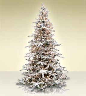 7.5' Artificial Christmas Trees Artificial Christmas Trees Flocked White Forest Tree   Multi Colored Lights  