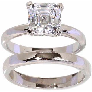 NEXTE Jewelry Silvertone Asscher cut Solitaire Ring and Band NEXTE Jewelry Cubic Zirconia Rings