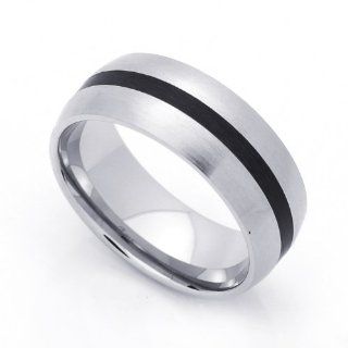 8MM Stainless Steel Black Striped Domed Comfort Fit Wedding Band Ring (Size 7 to 14): Jewelry