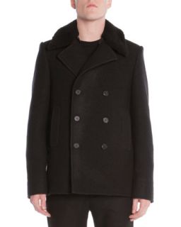 Mens Zip Back Pea Coat with Detachable Collar   Givenchy   Black (50)