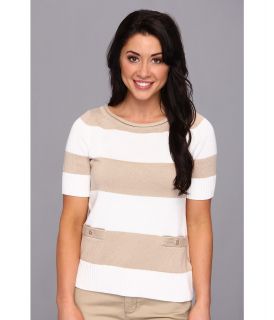 Pendleton Petite Two Stripe Pullover Womens Short Sleeve Pullover (White)