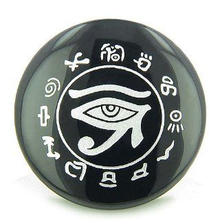 All Seeing and Feeling Eye of Horus Egyptian Amulet Black Onyx Magic Gemstone Circle Spiritual Powers Keepsake Individual Totem: Jewelry