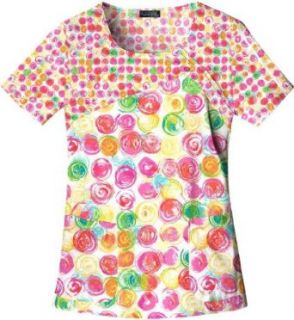 Runway by Cherokee 3819B Women's Seeing Spots Scoop Neck Scrub Top Polka Face X Small: Clothing