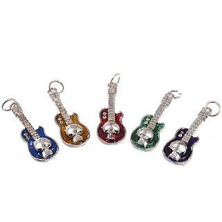 DIY Jewelry Making: 1pc Alloy Charm, with Rhinestone Beads and Enamel, Guitar, Random Color will be sent, about 11.5mm wide, 37mm long, hole: 5mm