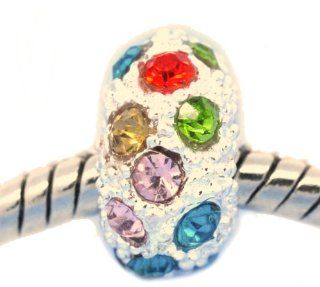 Multi Color Rhinestone Silver Bead Charm Spacer Bead Fits European Pandora Troll Other Type Bracelet: Sold by ChiChi Beads: Jewelry